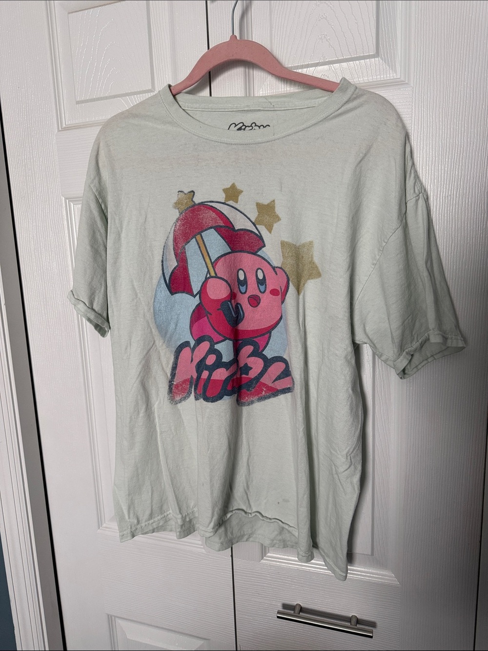 Nintendo Kirby Graphic Tee in Light Green with Pink and Gold Print